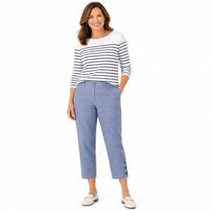 Talbots Perfect Crop Pant Blue 100% Cotton Button Leg Summer Casual sz 10